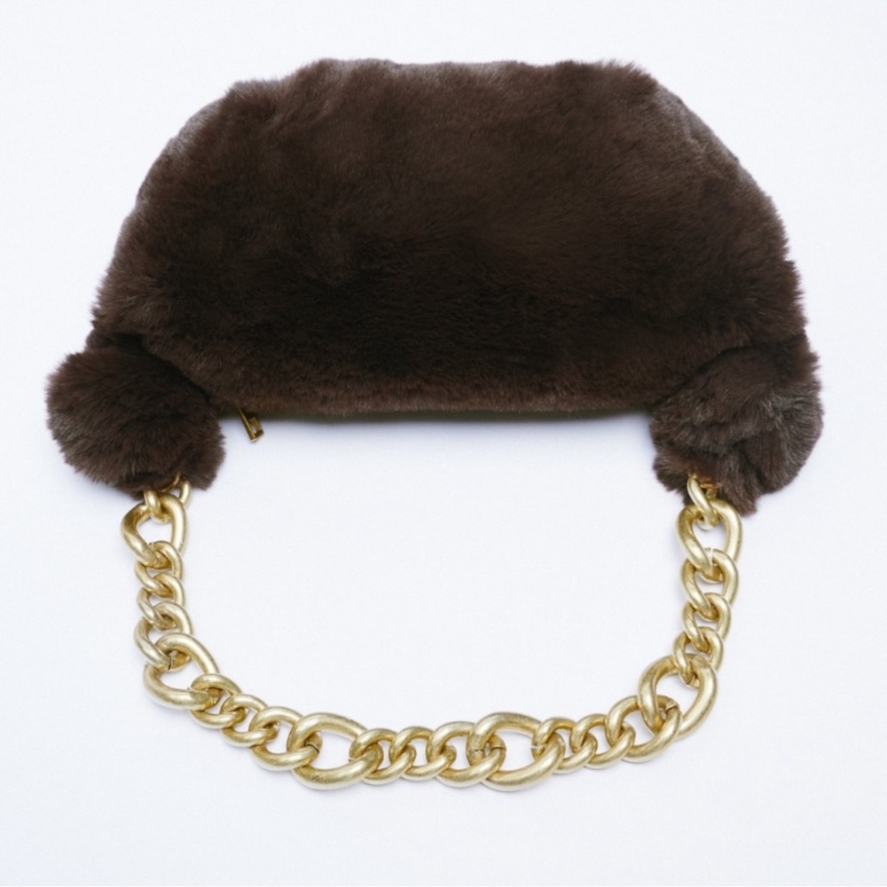 ZARA FAUX FUR CHAIN STRAP SHOULDER BAG - Picture 6 of 6